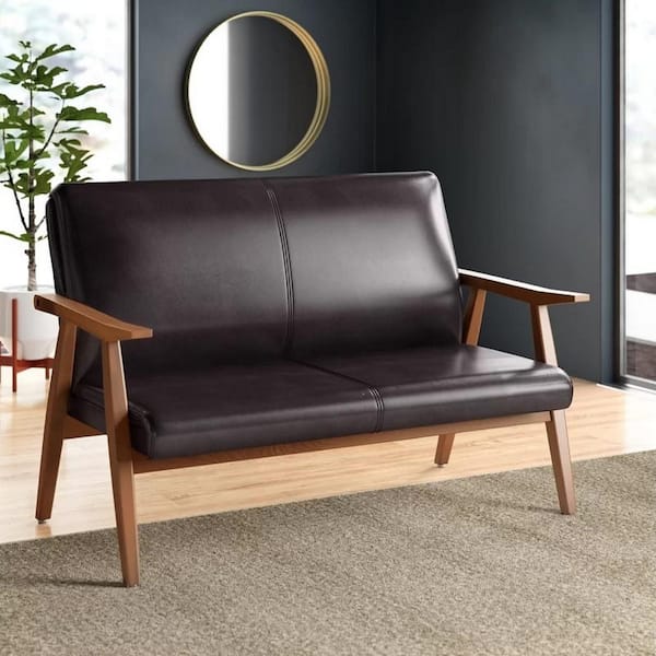 Manhattan Comfort Arch Duke 51.2 in. Black and Amber Faux Leather 2-Seater Loveseat