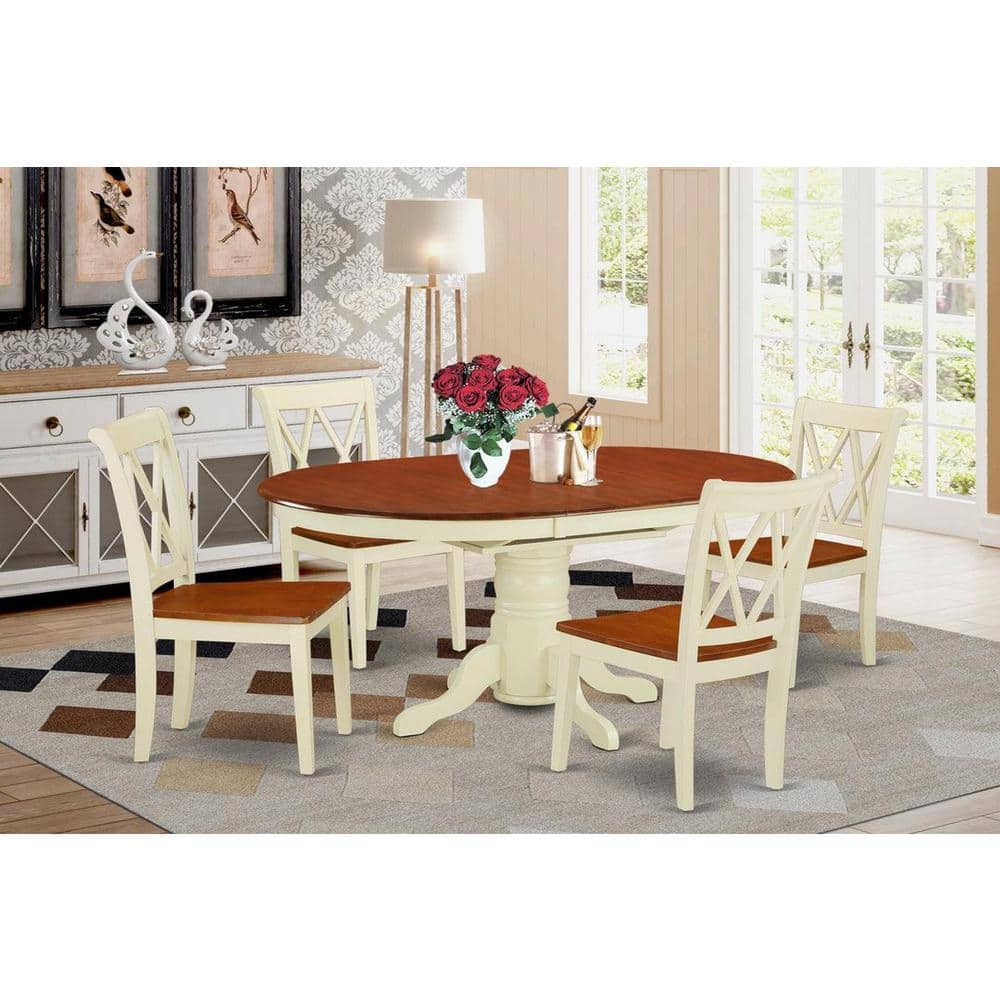 5-Piece Oval Buttermilk & Cherry Finish Solid Wood Top Dining table with 4 Chairs with Cross Back price history on PriceWatchPro