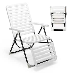 Patio PP Chaise Lounge Folding Reclining Chair 7-Level Backrest Footrest White Outdoor Recliner