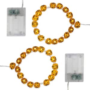 Battery Operated LED Waterproof Mini String Lights with Timer (20-Count) Jack O' Lantern (Set of 2)