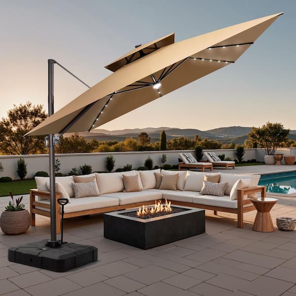 double vented patio umbrella with tilt in tan beige natural 11x9 ft Aluminum Cantilever Top (Base Options) This 13 ft All-Weather Patio Umbrella | Best