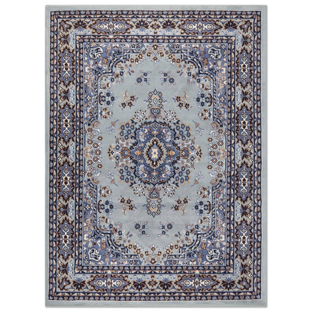 Premium Sakarya Gray and Blue Synthetic Medallion Area Rug