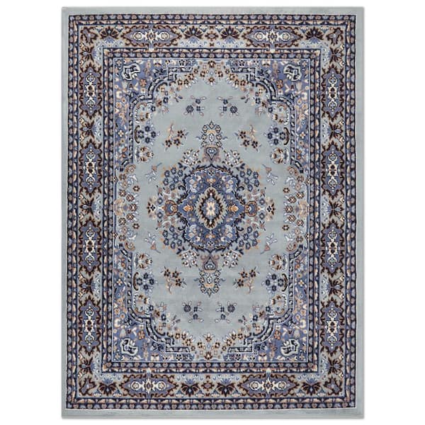 Home Dynamix Premium Sakarya Grey/Blue 9 ft. x 12 ft. Medallion Area Rug