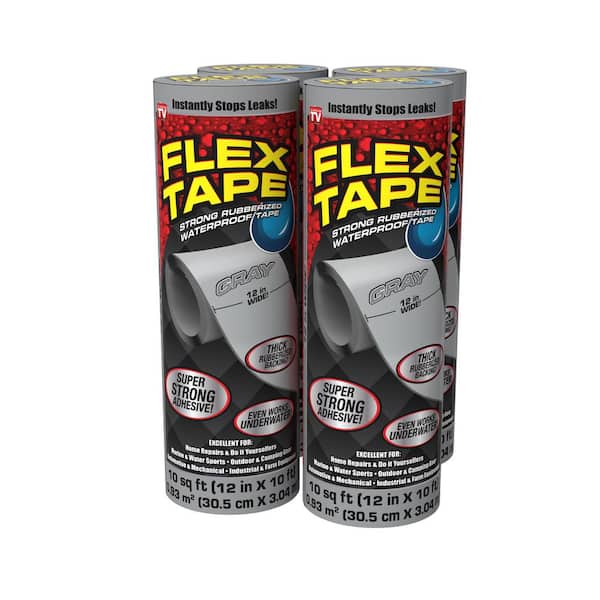 FLEX SEAL FAMILY OF PRODUCTS Flex Tape Gray 12 in. x 10 ft. Strong Rubberized Waterproof Tape (4-Pack)