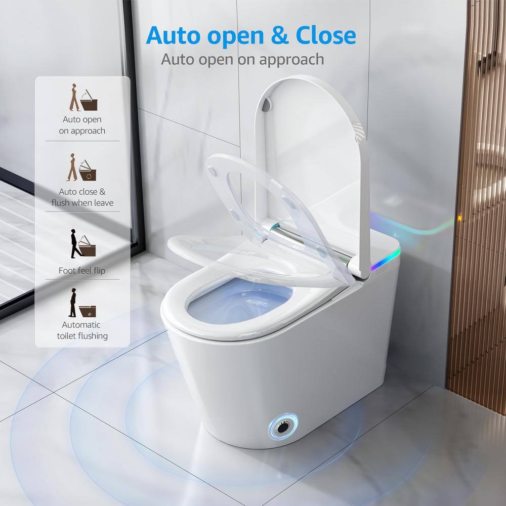 Yulika White Ceramic Elongated Smart Bidet Toilet with LED Display