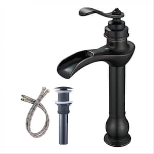 Single Handle Single Hole Waterfall Vessel Sink Faucet with Drain Kit Included in Oil Rubbed Bronze