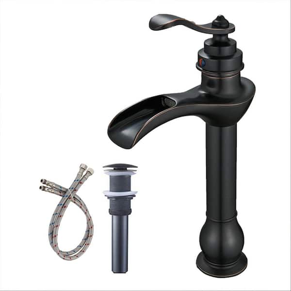 Fapully Single Handle Single Hole Waterfall Vessel Sink Faucet with Drain Kit Included in Oil Rubbed Bronze