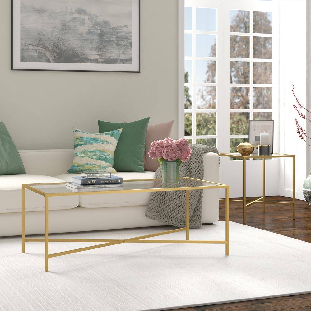Henley Rectangular Brass Finish Coffee Table with Glass Top