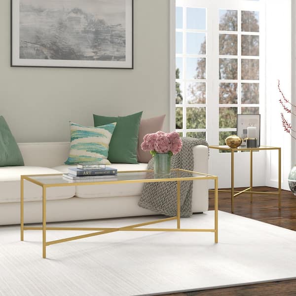 Meyer&Cross Henley 48 in. Brass Rectangle Glass Top Coffee Table