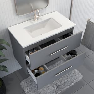 Napa 36 in. W x 22 in. D x 21-3/8 in. H Single Sink Bathroom Vanity Wall Mounted in Gray with White Quartz Countertop