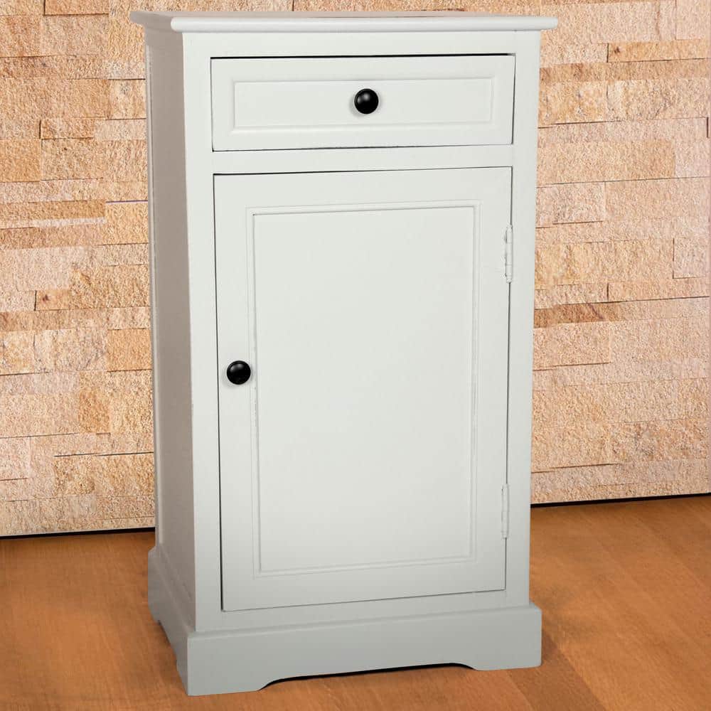 Classic White Manufactured Wood Nightstand with Cabinet and Drawer