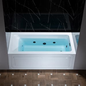 60 in. x 32 in. Whirpool and Heated Bathtub with Matte Black Right Drain in White