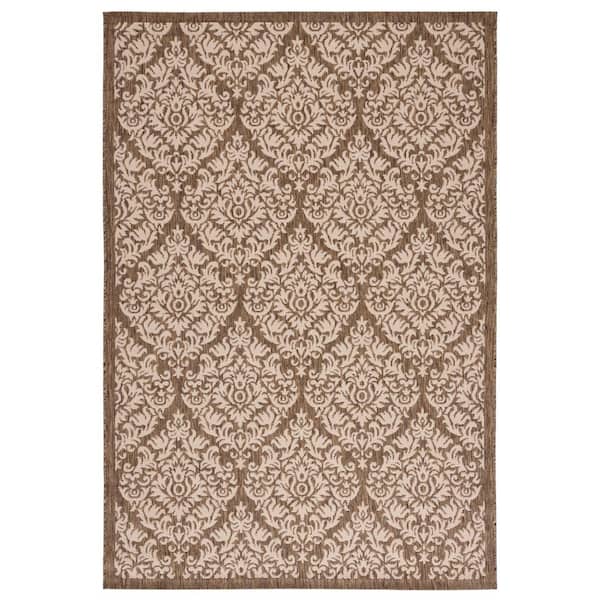 SAFAVIEH Courtyard Brown/Beige 5 ft. x 8 ft. Antique Floral Indoor/Outdoor Area Rug