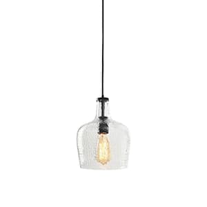Ruby 7.9 in. 1-Light Antique Black Mouth-Blown Glass Pendant Light