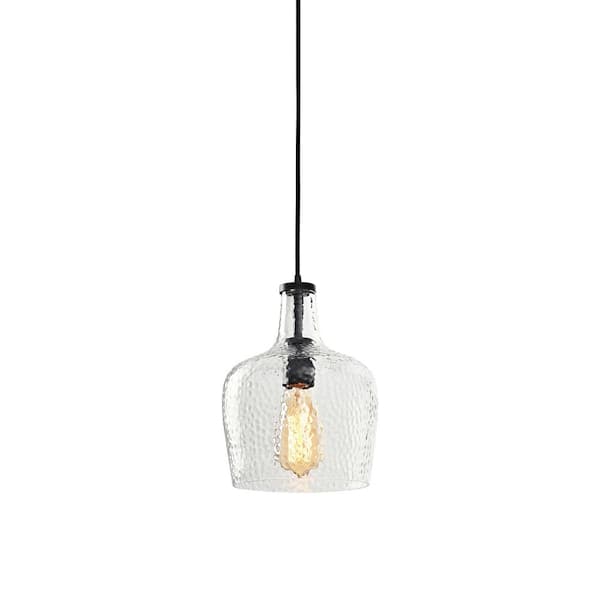 Jojospring Ruby 7.9 in. 1-Light Antique Black Mouth-Blown Glass Pendant Light
