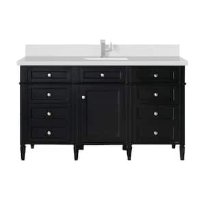 Brittany 60.0 in. W x 23.5 in. D x 34.0 in. H Bathroom Vanity in Black Onyx with White Zeus Silestone Quartz Top