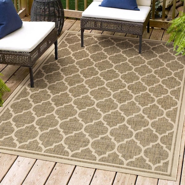 JONATHAN Y Trebol Moroccan Trellis Brown/Beige 5 ft. 3 in. x 7 ft. 7 in. Textured Weave Indoor/Outdoor Area Rug