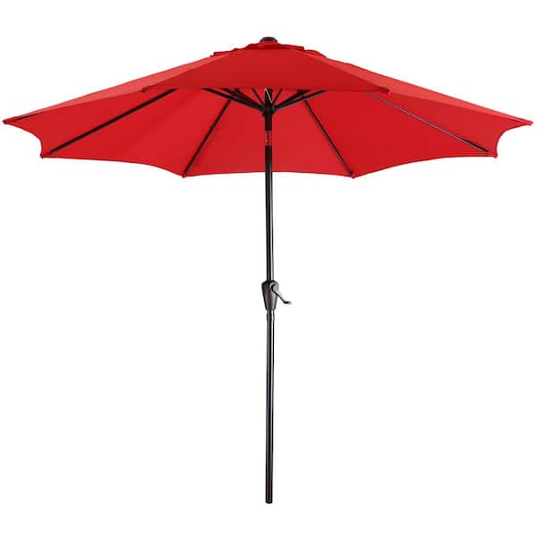 Kadehome 9 ft. Steel Pole Outdoor Market Push Button Tilt and Crank Patio Umbrella in Red