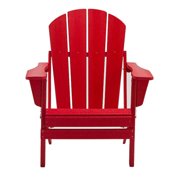 Unbranded Classic Red Solid All-Weather Folding Plastic Adirondack Chair