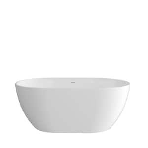 Zey 59 in. x 30 in. Acrylic Freestanding Soaking Bathtub Flatbottom Oval Stand Alone Tub with Removable Drain in White