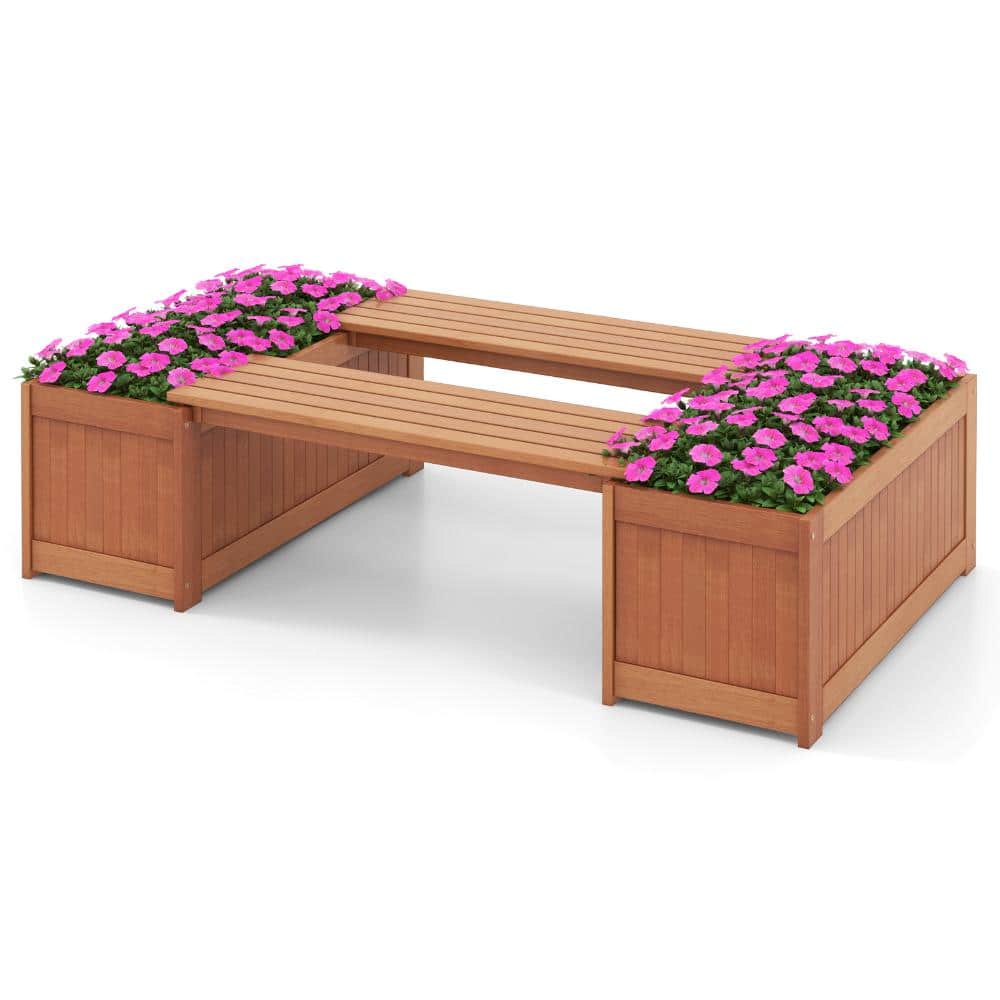 41 in. Natural Mixed Wood Garden Bench Planter Set with Detachable Seat and 330 lb. Capacity