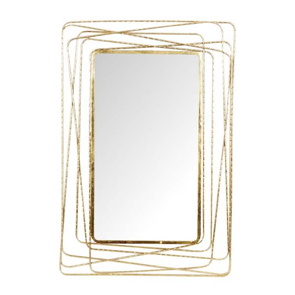 Litton Lane 47 in. x 31 in. Rectangle Framed Gold Wall Mirror with Thin Metal Rectangle Frame