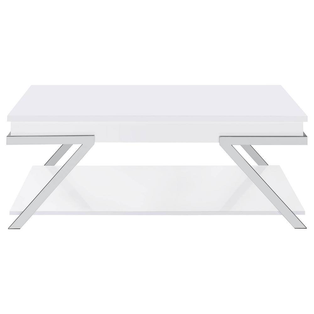 White High Gloss Rectangular Lift-Top Coffee Table with Storage