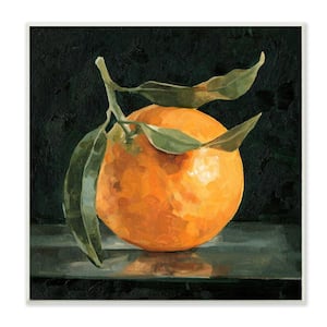 "Orange Fruit with Stem Still-Life Pop on Black" by Emma Caroline Unframed Drink Wood Wall Art Print 12 in. x 12 in.