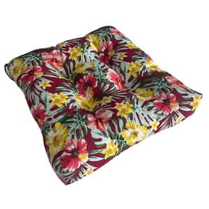 Red Tropical Tufted Outdoor Seat Cushions (Set of 2)