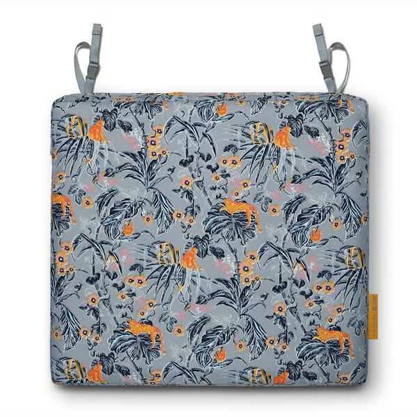 Classic Accessories Vera Bradley 21 in. L x 19 in. W x 3 in. Thick Outdoor Patio Dining Seat Cushion in Rain Forest Toile Gray/Gold