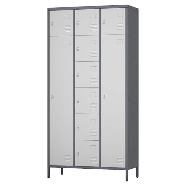Hephastu 35.4 in.W x 72 in.H x 15.7 in.D,7-Shelf Steel Freestanding Cabinet w/8 and 2-Doors for Gym,School,Home in Gray and White