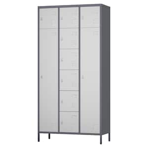 35.4 in.W x 72 in.H x 15.7 in.D,7-Shelf Steel Freestanding Cabinet w/8 and 2-Doors for Gym,School,Home in Gray and White