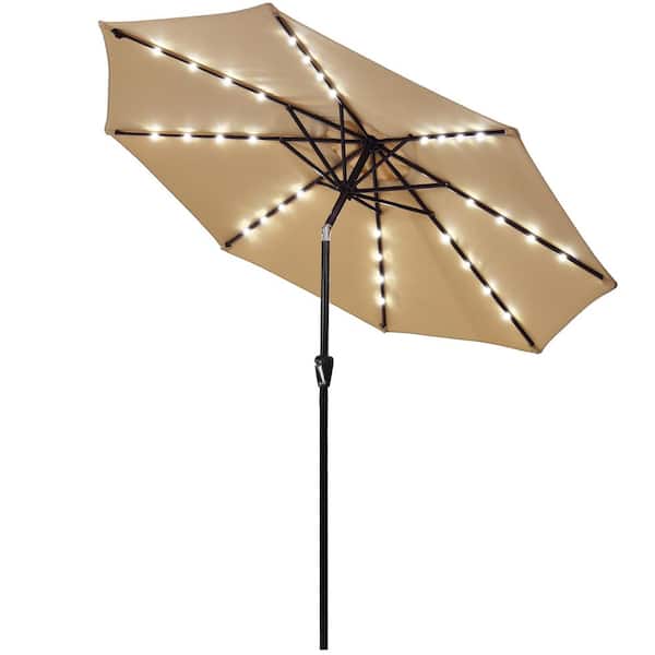 Gymax 9 ft. Market Table Patio Umbrella Yard Outdoor with 32 Solar LED Lights Beige