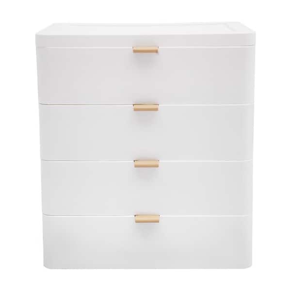 YIYIBYUS 10.24 in. x 7.95 in. x 11.42 in. White Plastic Desktop Storage Box 4-layer Desk Jewelry Box