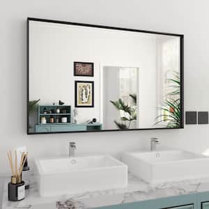 Trea 48 in. W x 30 in. H Large Rectangular Aluminium Beveled Square Angle Framed Wall Bathroom Vanity Mirror in Black