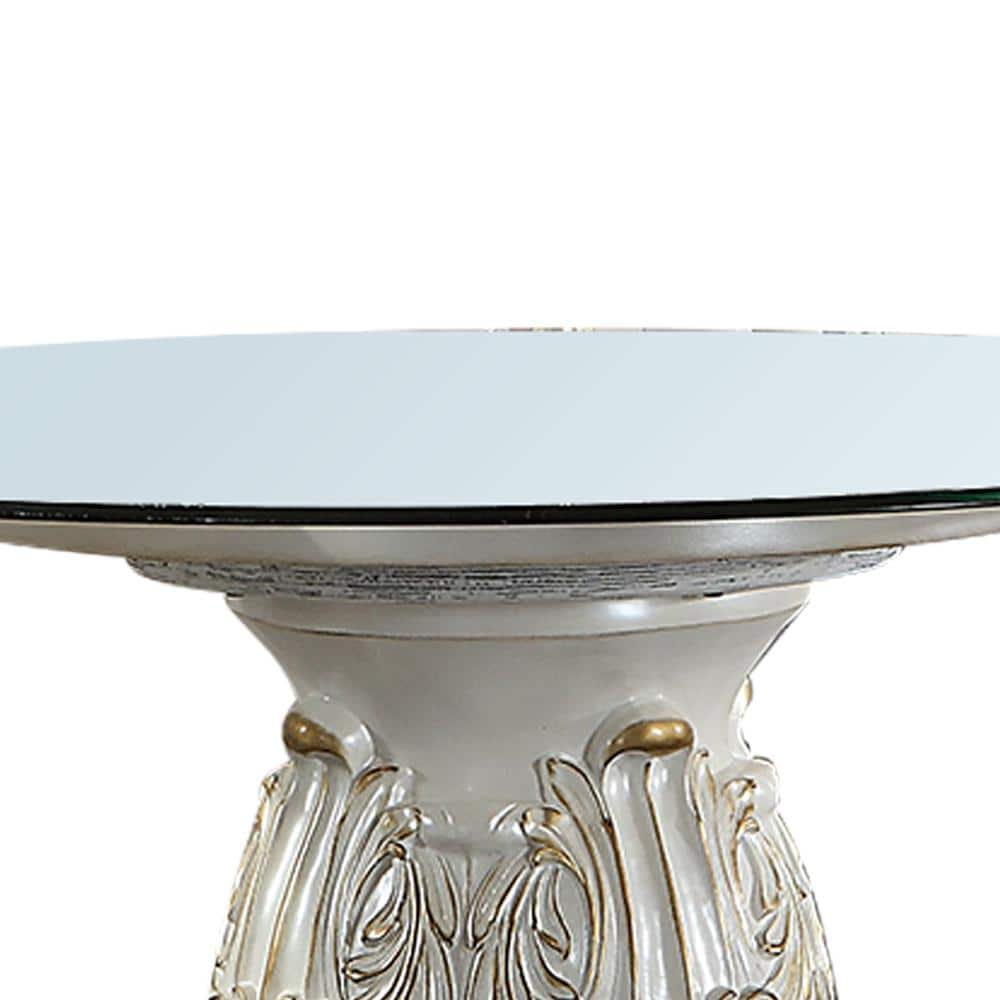 Vendome Antique Pearl Round Wood and Glass Dining Table