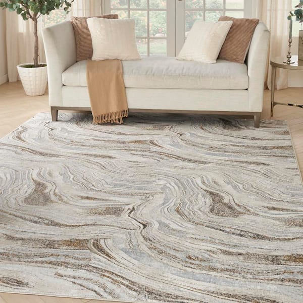 Glam Grey Gold 7 ft. x 10 ft. Abstract Contemporary Area Rug