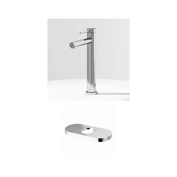 Jewel 11 in. Single Handle Vessel Sink Faucet and 5.5 in. Hole Cover Deck Plate in Chrome (2-Piece Set)