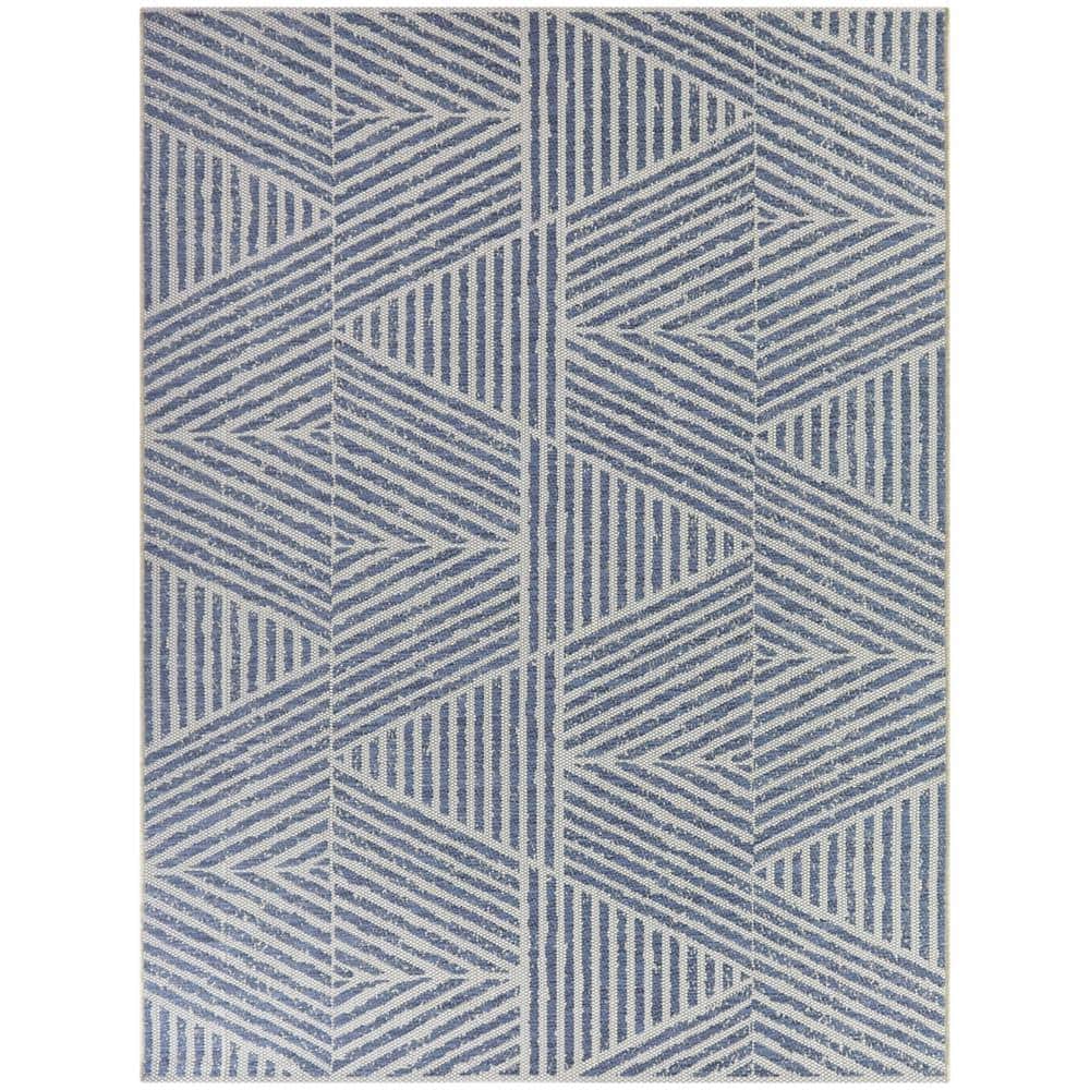 Darcy Blue and Off-White Braided Stripe Synthetic Area Rug 5'3" x 7'