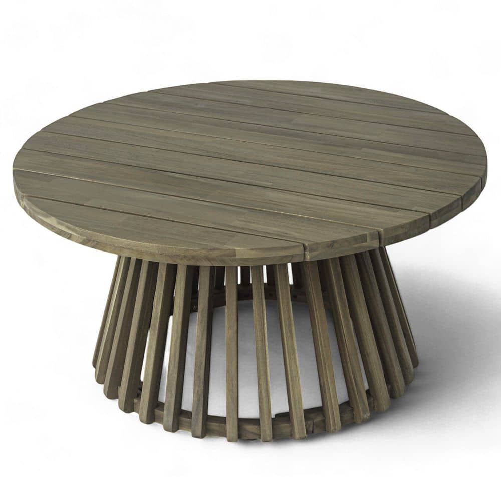 Gray Outdoor Acacia Wood Patio Coffee Table, Round Coffee Table for Backyard, Lawn, Balcony price history on PriceWatchPro