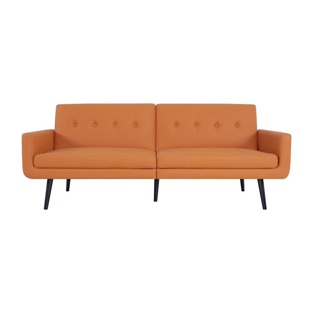 MAYKOOSH Caramel Leather Futon Sofa, Convertible, Split Back Premium