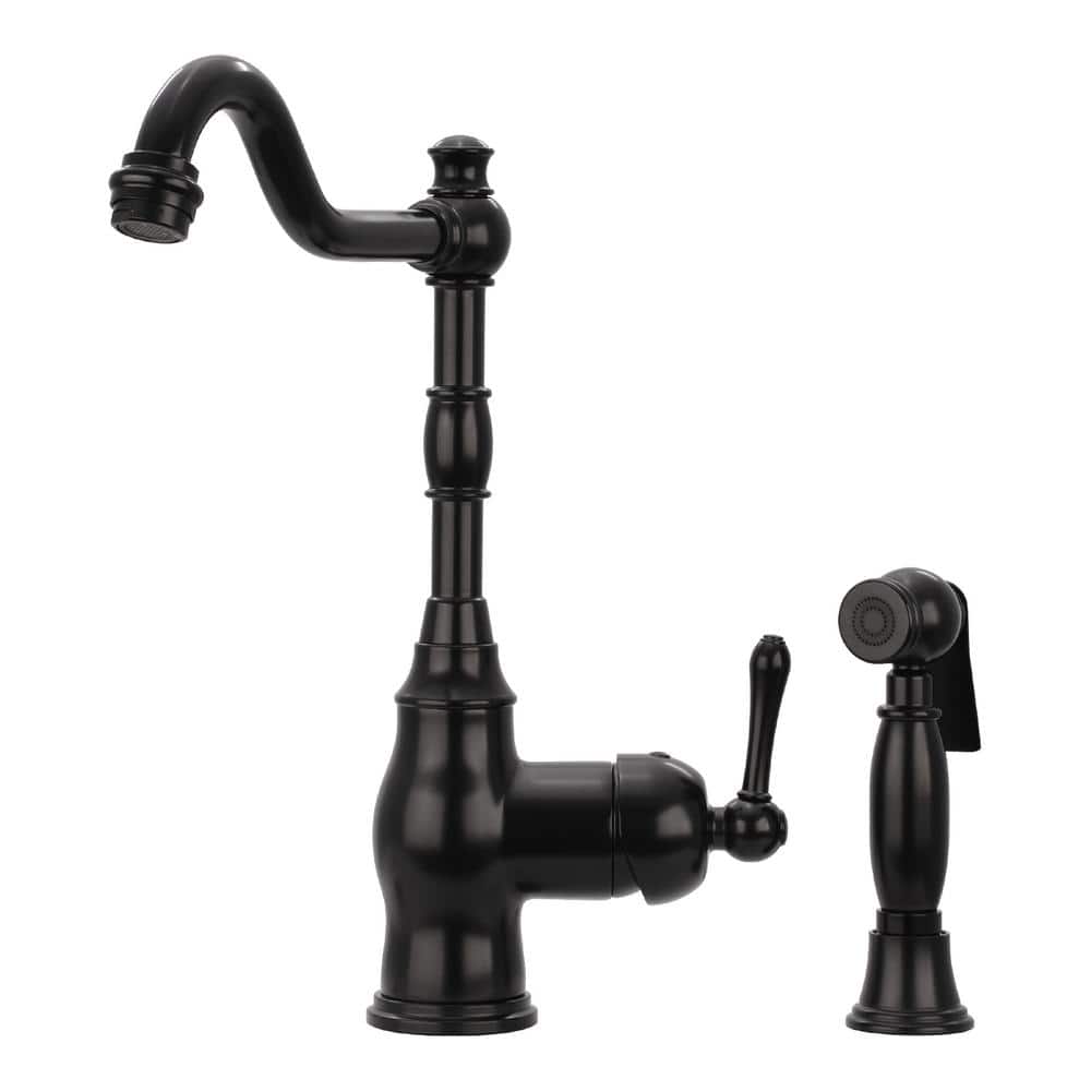Single Handle Deck Mounted Standard Kitchen Faucet in Matte Black with Side