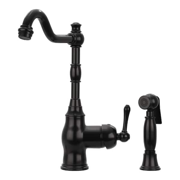 Akicon Single Handle Deck Mounted Standard Kitchen Faucet in Matte Black with Side Spray