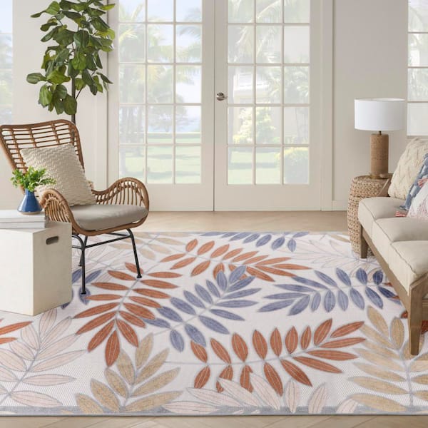 Aloha Blue Mocha 8 ft. x 11 ft. Floral Contemporary Indoor/Outdoor Area Rug