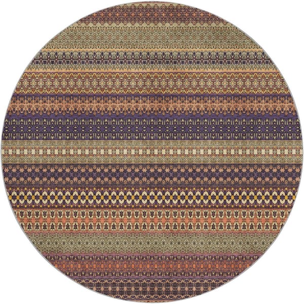 Dream Shag Premium Machine Washable Abstract ADS527 Paprika 8 ft. x 8 ft. Round Rug