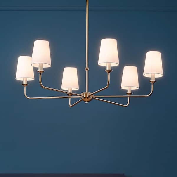 Pallas 32.25 in. 6-Light Brushed Natural Brass Traditional Shaded Circle Chandelier for Dining Room