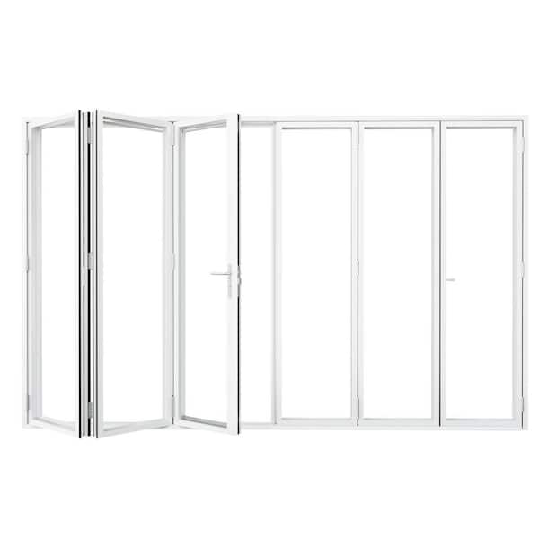 192 in. x 80 in. Bi-Parting Double Tempered Glass White Aluminum Folding Patio Door
