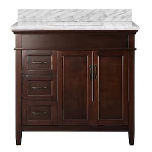 Ashburn 37 in. W x 22 in. D Bath Vanity in Mahogany with Carrara White Marble Top