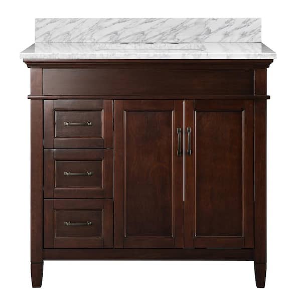 Home Decorators Collection Ashburn 37 in. W x 22 in. D Bath Vanity in Mahogany with Carrara White Marble Top