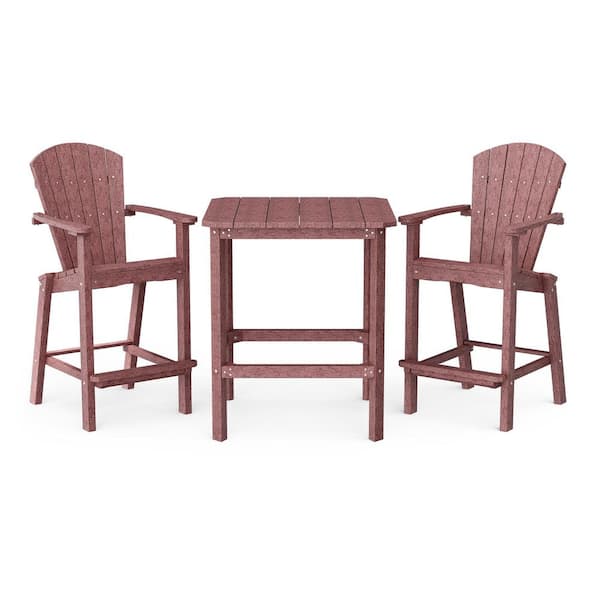 Wildridge Classic 3-Piece Cherrywood HDPE Plastic Outdoor Patio Bar Set